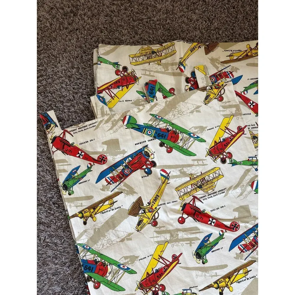 World War 1 WW1 Airplane Aircraft Canvas Curtain Panels & Valence Red Fabric